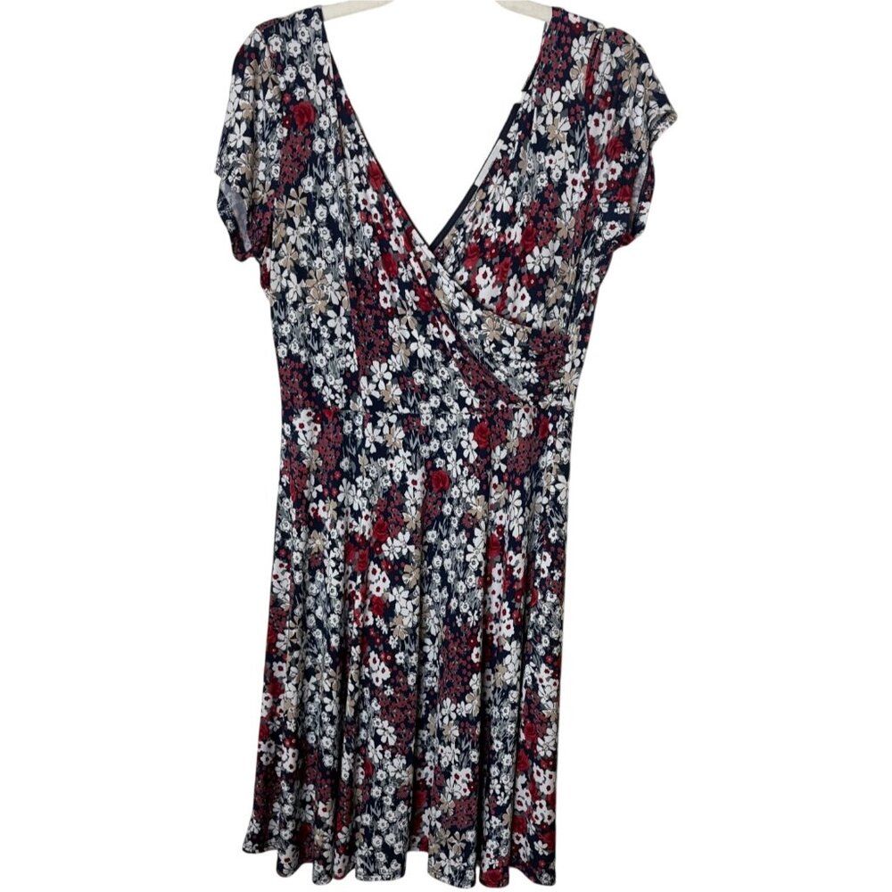 Kaileigh Amandine Floral Surplice Dress XL Short Sleeve V Neck Stretch - Picture 1 of 6